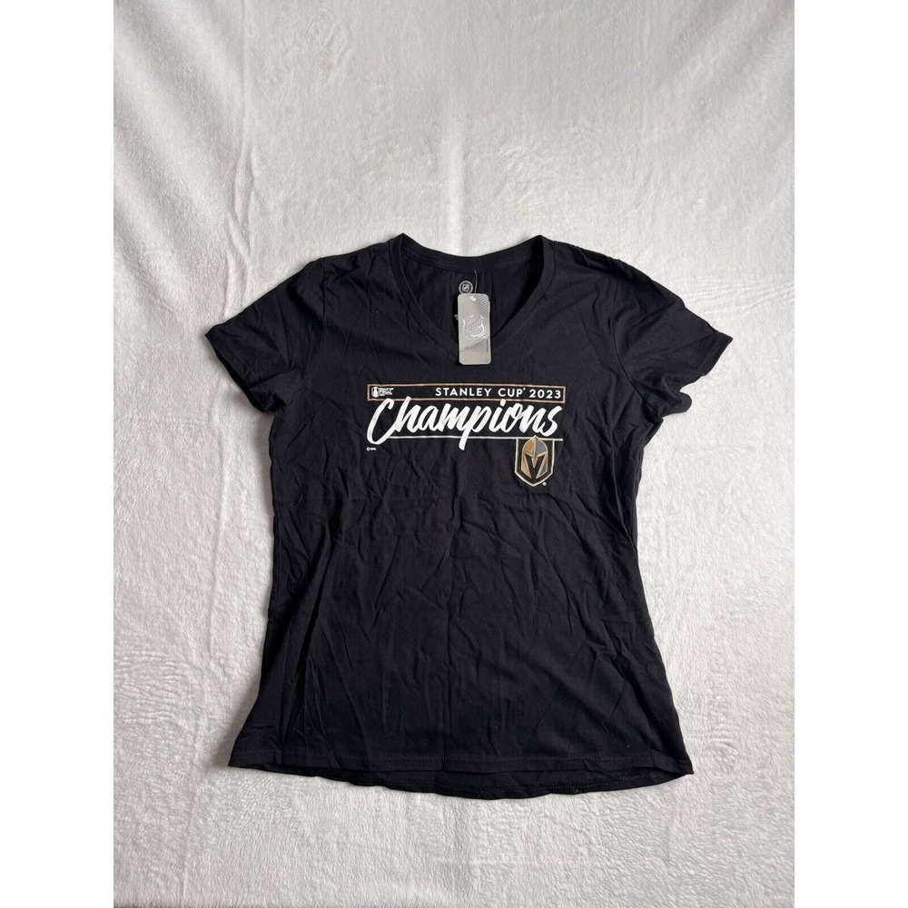 NHL Vegas Knights Stanley Cup Champions 2023‎ Black Short Sleeve Shirt Women L *